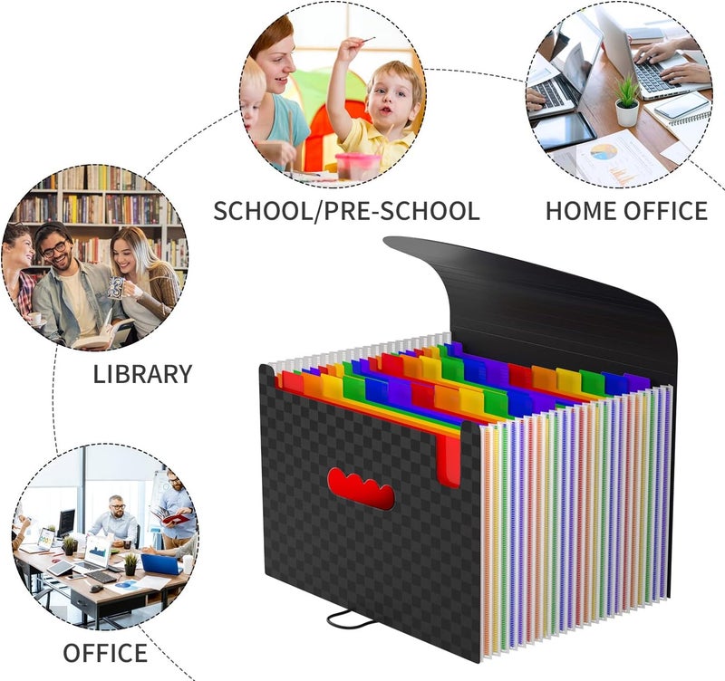 TCJ 24 Pockets Expanding File Folder,Accordion File Organizer,Document Organizer Letter Size,Expandable Filing Box,Special Designed for Portable Use,Accordian Folders Plastic (Grid Rainbow) - Image 5